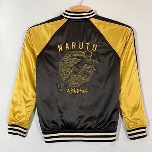 Naruto Shippuden Sukajan Jacket Mens Large Anime Souvenir Bomber Black Gold